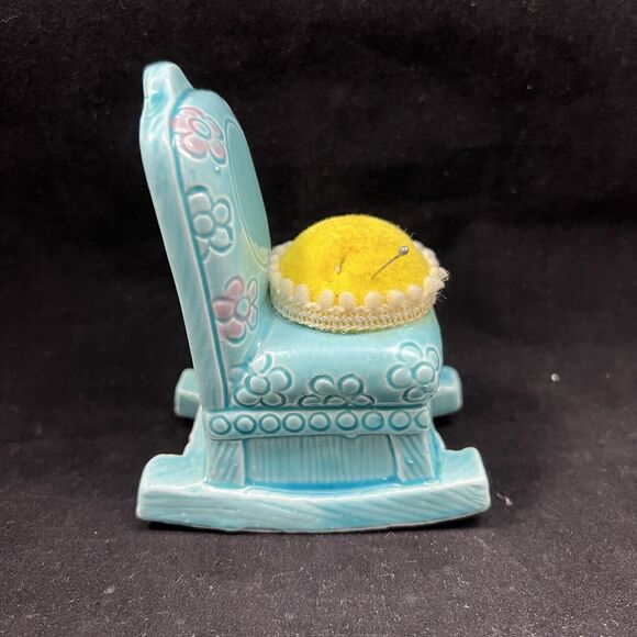 Vintage Ceramic Blue Rocking Chair Pin Cushion - Picture 2 of 9